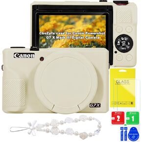 حافظة لكاميرا Canon Powershot G7 X Mark III الرقمية، حماية من السيليكون الناعم مع غطاء عدسة قابل للإزالة، ملحقات G7 X Mark III (2 غطاء زجاجي مقوى، 1 حزام معصم ساحر) - وردي in Kuwait
