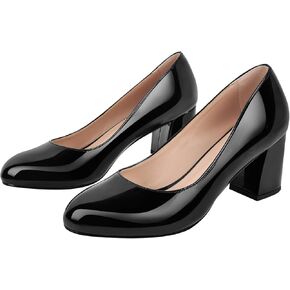 Women’s Block Heel Pumps Mid Chunky Heels Close Round Toe Slip-On Comfortable Casual Dress Shoes for Office in Kuwait