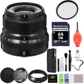 عدسة FUJIFILM XF مقاس 23 مم f/2 R WR (أسود) مع بطاقة SD سعة 64 جيجابايت والمزيد من الملحقات المتقدمة in Kuwait