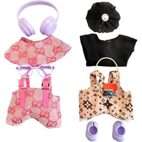 ملابس لـ Labubu Doll 17cm / 6.7 '' (No Doll)-مجموعة من 5 قطع مع شورتات شورت ، وقبعة وردية ، ونظارات ، وكاميرا وأحذية-ملحقات الملابس الفاخرة لهواة الجمع والهدايا (النمط الأول) in Kuwait