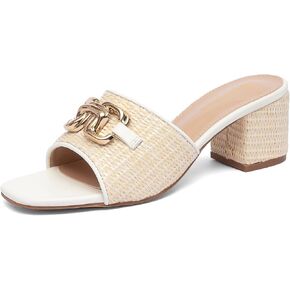 صنادل نسائية من NEWBELLA بكعب عريض وكعب مربع مفتوح من الأمام وسلسلة معدنية سهلة الارتداء أحذية البغال الأنيقة in Kuwait