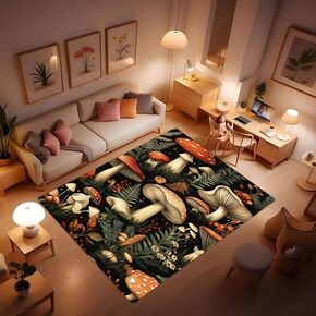 Mushroom Rug - Black Fantasy Mushroom Area Rug, Flowers and Mushrooms, Cute Boys Girls Carpet, Sofa Floor Mat Decoration, Washable, Bedside Use, 24x36 Inch in Saudi Arabia
