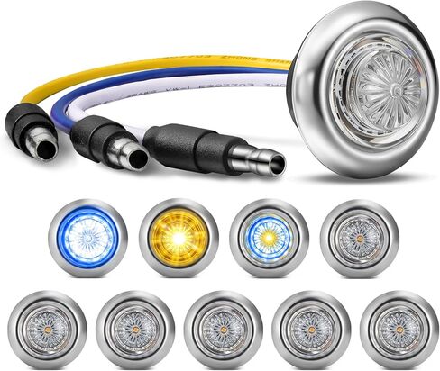 Partsam 10Pcs 3/4 Inch 3 Colors Led Side Marker Lights Amber to Blue Auxiliary Light, Clear Lens Clearance Bullet Lights Indicator Penny Light with Trim Ring Bezel for Trailer Truck RV Bus Waterproof in Saudi Arabia