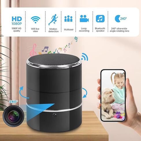 كاميرا مكبر صوت بلوتوث HD1080P، كاميرا مربية مع شبكة WiFi لاسلكية، كاميرات أمنية لمتجر المكاتب المنزلية، كشف الحركة بزاوية واسعة للغاية 240 درجة، مراقبة الأطفال، كاميرا للحيوانات الأليفة مع تطبيق (متضمنة بطاقة SD 32 جيجا) in Kuwait