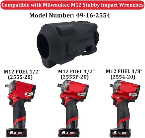 حذاء حماية M12 FUEL Stubby Impact Driver لميلووكي 1/2 و3/8 بوصة. مفاتيح ربط 49-16-2554، متوافقة مع موديلات 2554-20، 2555-20، 2555P-20، غطاء أسود متين (التمهيد فقط) in Kuwait