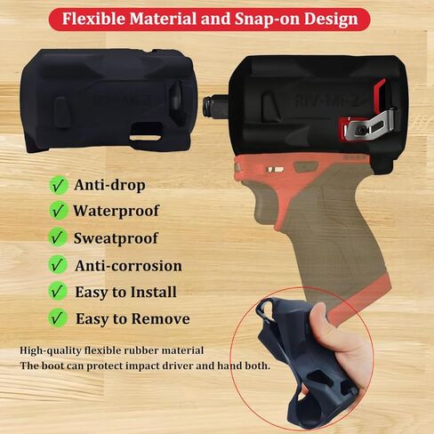 حذاء حماية M12 FUEL Stubby Impact Driver لميلووكي 1/2 و3/8 بوصة. مفاتيح ربط 49-16-2554، متوافقة مع موديلات 2554-20، 2555-20، 2555P-20، غطاء أسود متين (التمهيد فقط) in Kuwait