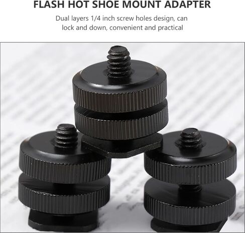 Vaguelly 4Pcs Dual Layer Hot Shoe Flash Adapter with Threaded Tripod Screw Camera Mount, Aluminum Alloy Cold Shoe Mount for Photography Accessories and Lighting Equipment in Saudi Arabia