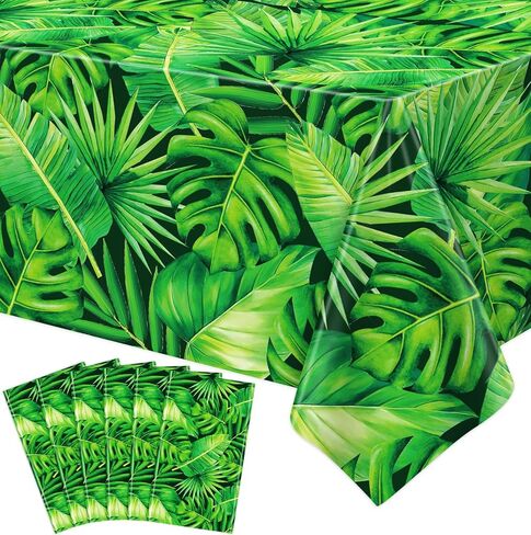 4 Pcs Hawaiian Luau Tablecloths Tropical Palm Leaves Table Cloth Jungle Safari Theme Tablecloth Aloha Palm Leaf Table Covers Beach Tropical Party Decorations Safari Jungle Party Supplies 86 x 51 Inch in Kuwait