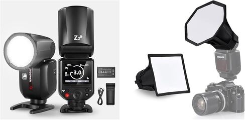 NEEWER Z2-C 2.4G TTL Round Head Flash Speedlite متوافق مع Canon + NS5P Diffuser 2 Pack (5.9 بوصة/15 سم مثمن، 6 بوصة × 5 بوصة مستطيلة) للرأس المستدير، Speedlite مع بطارية 3000 مللي أمبير في الساعة 600 فلاش طاقة كاملة in Saudi Arabia