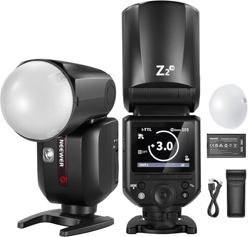NEEWER Z2-N 2.4G TTL Round Head Speedlite متوافق مع كاميرات Nikon + NS5P 2 Pack Diffuser (5.9 بوصة/15 سم مثمن، 6 بوصة × 5 بوصة مستطيل) لفلاش Z2/Z1 متوافق مع Godox Sony Nikon Canon Flash in Saudi Arabia