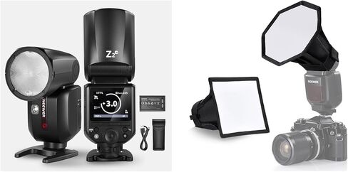 NEEWER Z2-N 2.4G TTL Round Head Flash Speedlite متوافق مع Nikon + NS5P Diffuser 2 Pack (5.9 بوصة/15 سم مثمن، 6 بوصة × 5 بوصة مستطيل) لمضات الرأس المستديرة، 76 واط 1/8000 ثانية HSS مع بطارية 7.2 فولت/3000 مللي أمبير في الساعة in Saudi Arabia