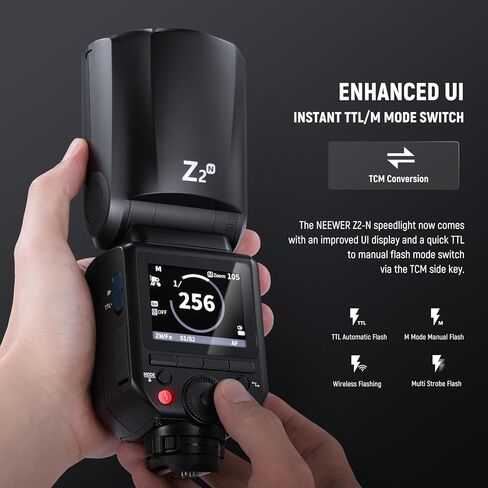 NEEWER Z2-N 2.4G TTL Round Head Flash Speedlite متوافق مع Nikon + NS5P Diffuser 2 Pack (5.9 بوصة/15 سم مثمن، 6 بوصة × 5 بوصة مستطيل) لمضات الرأس المستديرة، 76 واط 1/8000 ثانية HSS مع بطارية 7.2 فولت/3000 مللي أمبير في الساعة in Saudi Arabia