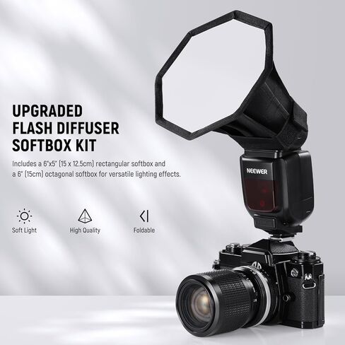 NEEWER Z2-N 2.4G TTL Round Head Flash Speedlite متوافق مع Nikon + NS5P Diffuser 2 Pack (5.9 بوصة/15 سم مثمن، 6 بوصة × 5 بوصة مستطيل) لمضات الرأس المستديرة، 76 واط 1/8000 ثانية HSS مع بطارية 7.2 فولت/3000 مللي أمبير في الساعة in Saudi Arabia