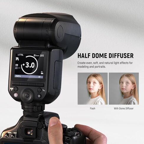 NEEWER Z2-N 2.4G TTL Round Head Flash Speedlite متوافق مع كاميرات Nikon + M12 ناشر قبة مغناطيسي لفلاش Z2/Z1 مستدير الرأس، 76Ws 1/8000s HSS Speedlite مع ناشر، 2 مصابيح للنمذجة in Kuwait