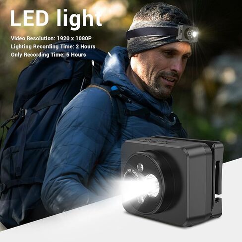 Zyyini Head Mounted Action Camera, 1080P Video Recording Camera, 2MP Wearable Body Video with Intelligent Sensing LED Headlamp, for Outdoor Hiking Riding in Saudi Arabia