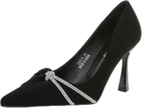 Women's Pointed Toe Stiletto, Rhinestone Knot Dress Pump with Satin Finish in Saudi Arabia