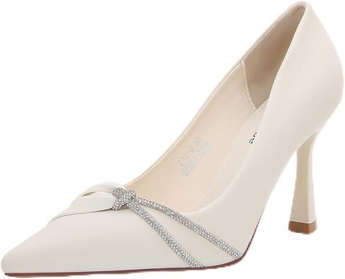 Women's Pointed Toe Stiletto, Rhinestone Knot Dress Pump with Satin Finish in Saudi Arabia