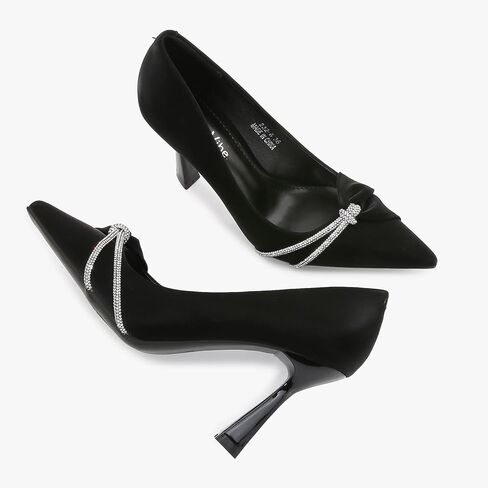 Women's Pointed Toe Stiletto, Rhinestone Knot Dress Pump with Satin Finish in Saudi Arabia