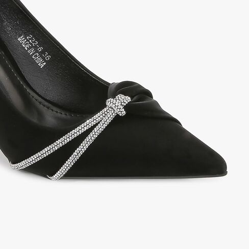 Women's Pointed Toe Stiletto, Rhinestone Knot Dress Pump with Satin Finish in Saudi Arabia