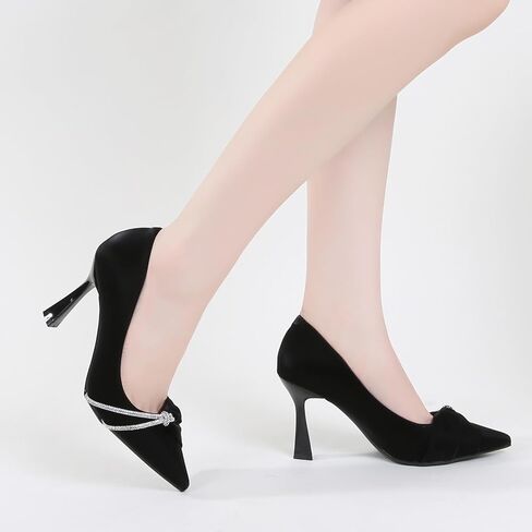 Women's Pointed Toe Stiletto, Rhinestone Knot Dress Pump with Satin Finish in Saudi Arabia