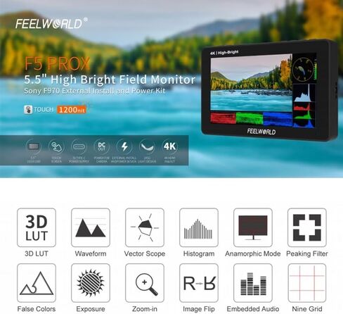 FEELWORLD F5 Prox 5.5 Inch 1200nit High Bright Touch Screen Field Monitor, 1920 * 1080, 5V Type-C Power Supply, 4K HDMI in&Out, F970 Battery Plate in Saudi Arabia