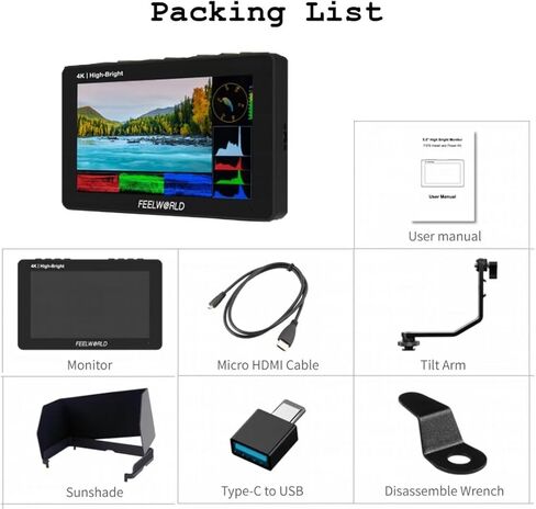 FEELWORLD F5 Prox 5.5 Inch 1200nit High Bright Touch Screen Field Monitor, 1920 * 1080, 5V Type-C Power Supply, 4K HDMI in&Out, F970 Battery Plate in Saudi Arabia