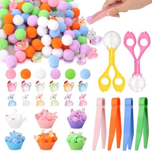 195 Pcs Halloween Sensory Bin Filler Sensory Bin Items Fine Motor Toys Counting Sorting 120 Pom Pom 44 Halloween Skulls 4 Sorting Cups 4 Tweezers 2 Scissors Clips for Preschool Early Education in Saudi Arabia