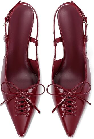 Dsevht Slingback هريرة الكعوب للنساء مرصعة الكعب مضخات أشار مغلقة اصبع القدم الكعوب خمر خنجر مضخات الأحذية in Kuwait