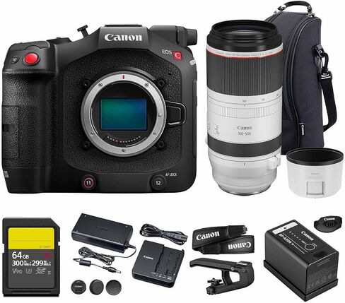 طقم الكاميرا السينمائية Canon EOS C80 6K | مستشعر كامل الإطار مع عدسة RF مقاس 24-70 مم f/2.8 | Triple Base ISO RAW Light Compact Professional (6389C010) + بطاقة سعة 64 جيجابايت in Kuwait