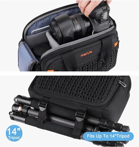 حقيبة كاميرا موسيسو للمصورين، حقيبة كتف للتصوير الفوتوغرافي لكاميرات DSLR/SLR/عديمة المرايا، حافظة كاميرا مبطنة مبطنة بأذن القمح مع غطاء مطر وحامل ثلاثي القوائم سفلي لكاميرات Canon/Nikon/Sony، أسود in Kuwait