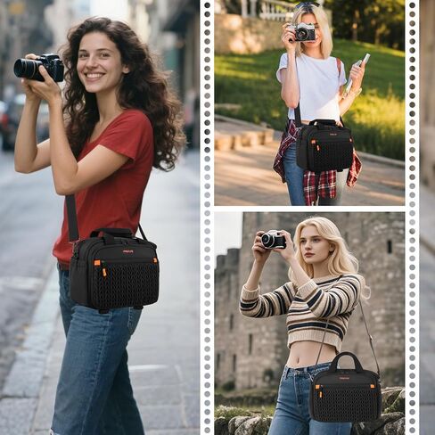 حقيبة كاميرا موسيسو للمصورين، حقيبة كتف للتصوير الفوتوغرافي لكاميرات DSLR/SLR/عديمة المرايا، حافظة كاميرا مبطنة مبطنة بأذن القمح مع غطاء مطر وحامل ثلاثي القوائم سفلي لكاميرات Canon/Nikon/Sony، أسود in Kuwait