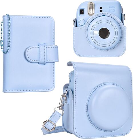 Fuji Mini 12 Instant Camera Case, Adorable Bowknot PU Leather Case Compatible for Fuji Instax Mini 12 Camera, Camera Bag Bundled with Photo Album - Bowknot Pink in Saudi Arabia