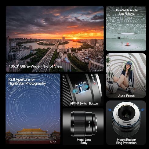 7Artisans AF 10 مم F2.8 APS-C عدسة تركيز تلقائي لسوني E، عدسة واسعة الزاوية متوافقة مع كاميرات Sony E Mount بدون مرآة A7 A7II A7III A7R A7RII A7RIII A7RIV A7S A7SII A7SIII A9 A6400 A6000 A6600 in Saudi Arabia