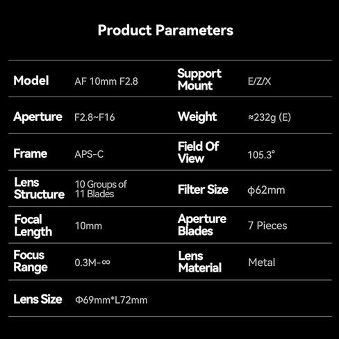 7Artisans AF 10 مم F2.8 APS-C عدسة تركيز تلقائي لسوني E، عدسة واسعة الزاوية متوافقة مع كاميرات Sony E Mount بدون مرآة A7 A7II A7III A7R A7RII A7RIII A7RIV A7S A7SII A7SIII A9 A6400 A6000 A6600 in Saudi Arabia