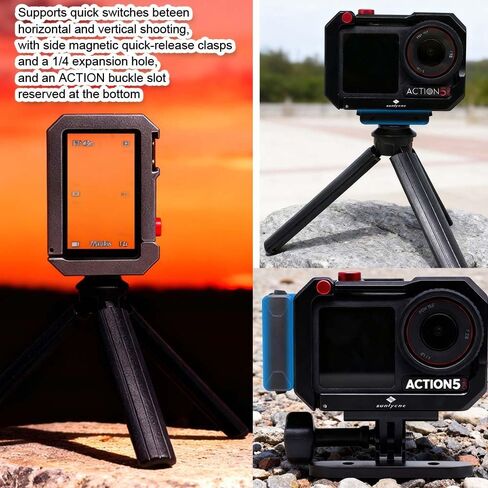 قفص كاميرا متوافق مع DJI Action 3/4 / 5 Pro، دعامة حامل دعم، مثبت جهاز DSLR من سبائك الألومنيوم مع حذاء بارد وفتحة ARRI مقاس 1/4 بوصة لصناعة الأفلام وتصوير الفيديو in Saudi Arabia