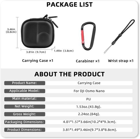 Osmo Nano Carrying Case, Small Portable PU Hard Storage Travel Bag for DJI Osmo Nano, Protective Cover With Carabiner & Wrist Strap Protector Accessories in Saudi Arabia