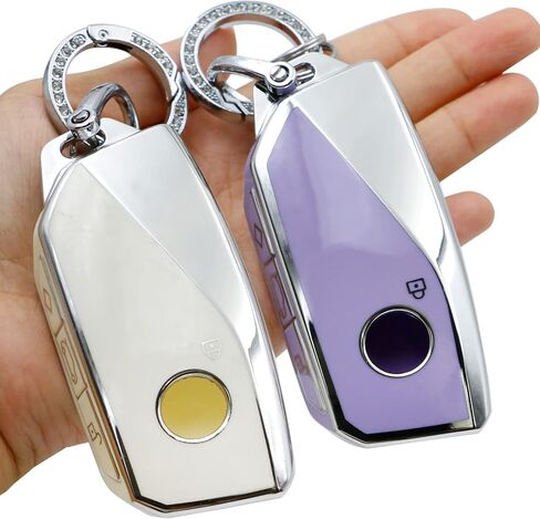 2pcs for BMW Key fob Cover TPU Key Fob Cover Car Key Case Compatible with BMW 1 3 5 Series E90 E92 E93 X5 X6 Z4 E90 Smart Keyless Entry Key (Purple White) in Saudi Arabia