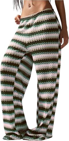 Floerns Women's Striped Wide Leg Pants Elastic Waist Knitted Casual Loose Trousers in Saudi Arabia