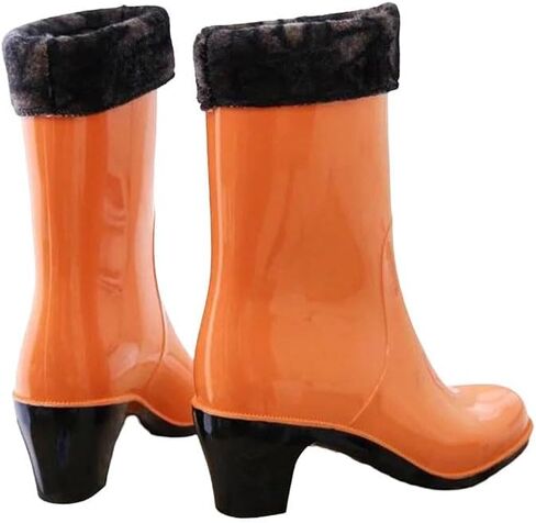Women's Mid Calf Rain Boots Waterproof Vintage Heel Design For Autumn Winter Warm Wear Outdoor Overshoes in Saudi Arabia