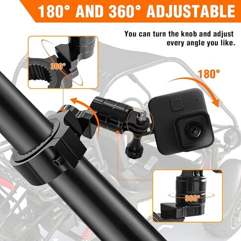 UTV ATV 360° Rotation Camera Mount Holder for Go Pro Hero 9 8 7 6 5 4 SJ DJL for 1'' 1.5'' 1.75'' 2'' Roll Bar Roll Cage Tube Multi-Adjustable 360° Rotation in Saudi Arabia