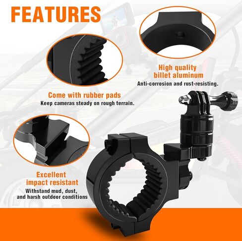 UTV ATV 360° Rotation Camera Mount Holder for Go Pro Hero 9 8 7 6 5 4 SJ DJL for 1'' 1.5'' 1.75'' 2'' Roll Bar Roll Cage Tube Multi-Adjustable 360° Rotation in Saudi Arabia