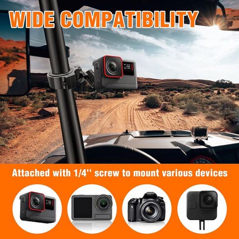 UTV ATV 360° Rotation Camera Mount Holder for Go Pro Hero 9 8 7 6 5 4 SJ DJL for 1'' 1.5'' 1.75'' 2'' Roll Bar Roll Cage Tube Multi-Adjustable 360° Rotation in Saudi Arabia