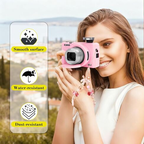 حافظة لكاميرا Canon Powershot G7 X Mark III الرقمية، حماية من السيليكون الناعم مع غطاء عدسة قابل للإزالة، ملحقات G7 X Mark III (2 غطاء زجاجي مقوى، 1 حزام معصم ساحر) - وردي in Saudi Arabia