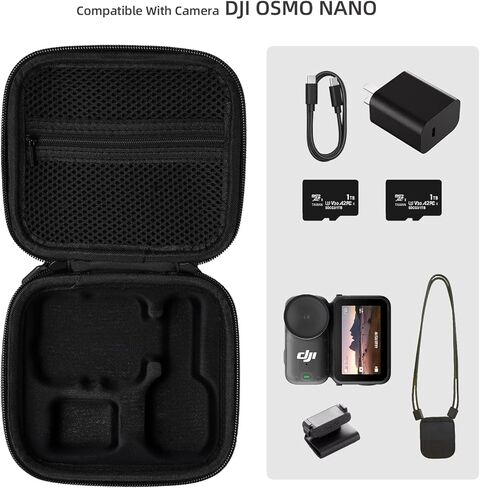 حافظة صلبة لهاتف Osmo Nano: صندوق حمل من جلد البولي يوريثان مع جيب شبكي لكاميرا Dji Osmo Nano وملحقاتها - حقيبة تخزين محمولة للسفر (أسود) in Saudi Arabia
