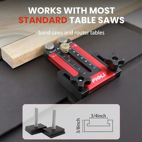 منشار طاولة رفيع مزود ببكرتين - دليل دقيق لقطع الأشرطة الضيقة المتكررة، متوافق مع فتحة U مقاس 3/8 بوصة × 3/4 بوصة ودليل رقص منشار طاولة بفتحة T مقاس 1/4 بوصة × 3/8 بوصة، وأدوات قطع الأعمال الخشبية in Kuwait