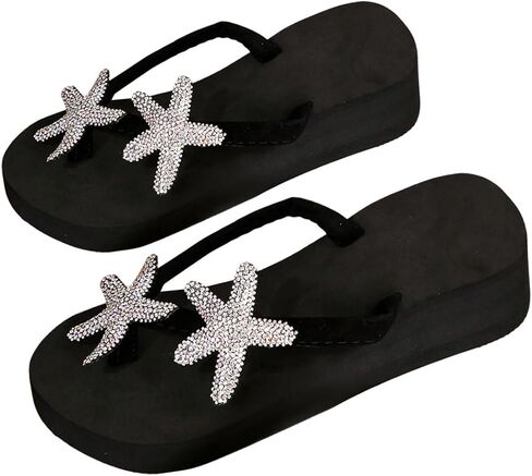 OYOANGLE Women's Sparkly Rhinestone Strafish Flats Platform Flip Flops Thong Sandals Vacation Slides in Saudi Arabia