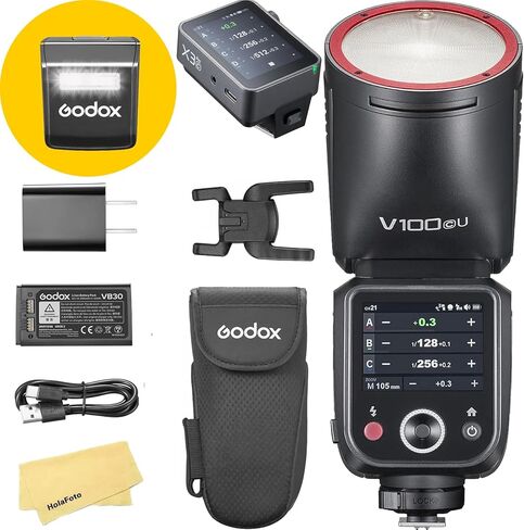 فلاش كاميرا GODOX V100C مع مشغل X3ProC لكاميرات Canon، 100 واط 2.4 جيجا TTL1/8000 HSS، 400 ومضة طاقة كاملة، بطارية ليثيوم أيون 7.2 فولت/2980 مللي أمبير في الساعة، وقت إعادة التدوير 1.7 ثانية، مصباح تشكيل LED 10 مستويات (إصدار الولايات المتحدة الأمريكية) in Saudi Arabia