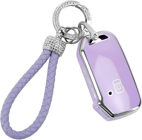 غطاء مفتاح Fob مع حبل بلينغ، متوافق مع Nissan Altima Rogue Sentra Pathfinder Maxima Titan Murano Kicks Soft TPU Smart Key Shell Stand 4 أزرار (أرجواني) in Kuwait