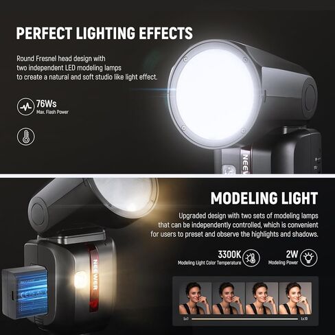 NEEWER Z2-C 2.4G TTL Round Head Flash Speedlite Compatible with Canon + CRM2 Magnetic Accessories Kit for Round Head Speedlite, Speedlight with 3000mAh Battery 600 Full Power Flash in Saudi Arabia