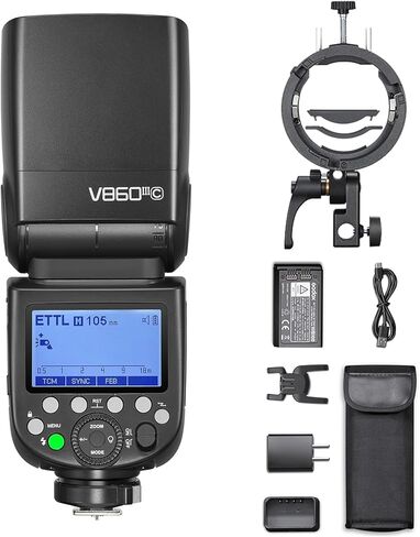 فلاش Godox V860III-C لكاميرا Canon Flash Speedlite مع دعامة فلاش S3 Speedlite 7.2 فولت/2600 مللي أمبير في الساعة بطارية ليثيوم أيون، 2.4 جيجا هرتز لاسلكي HSS 1/8000 1.5 ثانية وقت إعادة التدوير 10 مستويات LED لضوء النمذجة لكاميرا Canon in Saudi Arabia